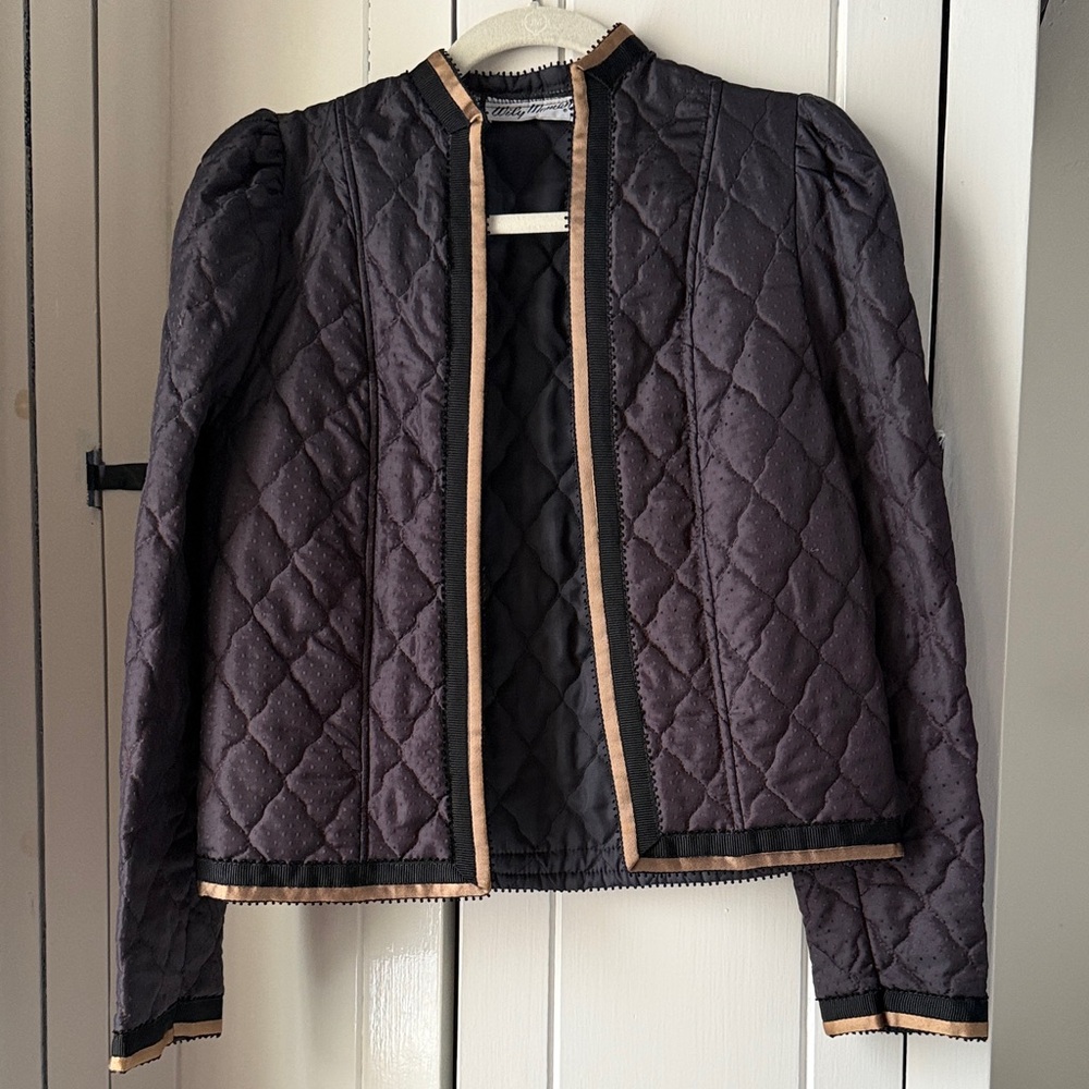 Vintage Black Quilted Blazer with Bronze Trim